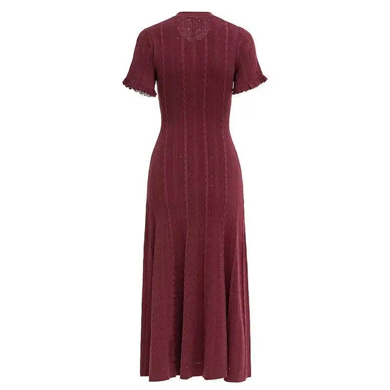 2025 New Women Jersey Dress Elegant O-Neck Bodycon Knitted Cotton Dresses