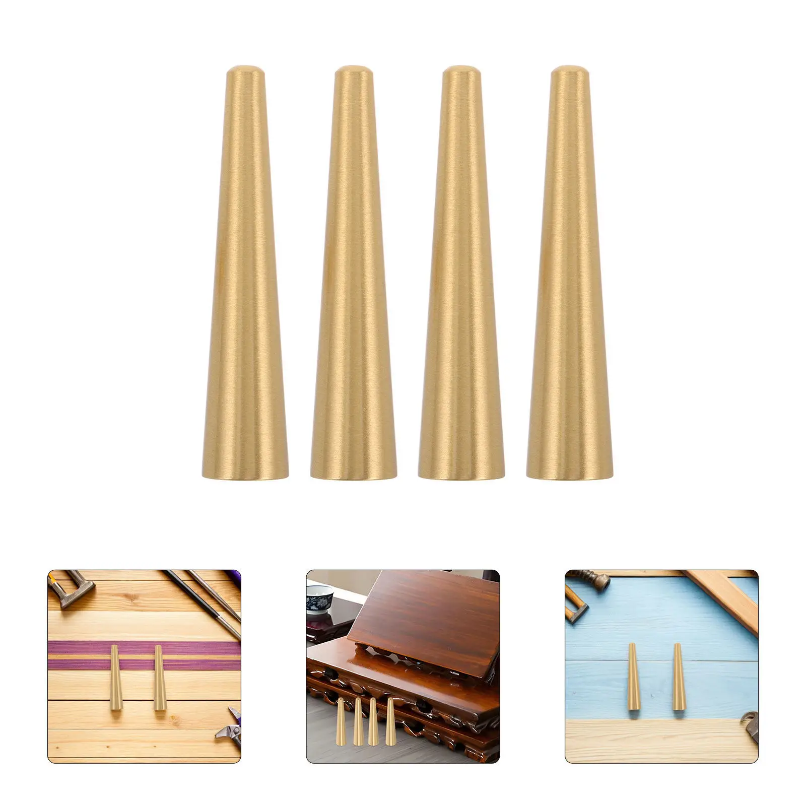 4Pcs Brass Feet Display Riser Cone-Shaped 2.32x0.47in Jewelry Box Wood Tray Cutting Board Stable Furniture Replacement Feet