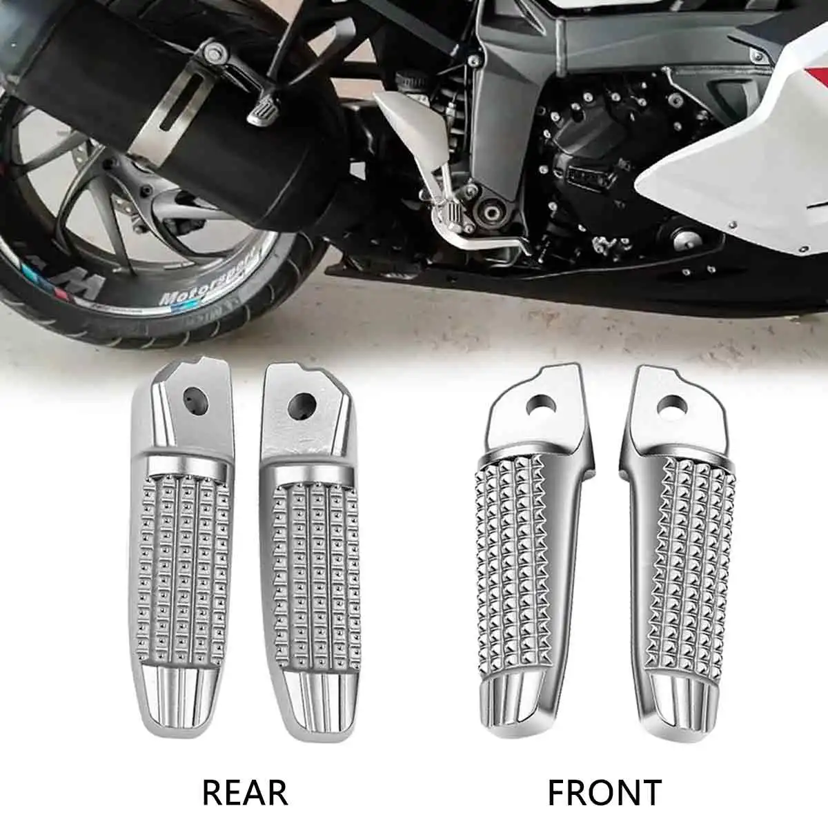 

Silver Front Rear Foot Pegs Accessories For BMW K1300S R 2008-2013 K1200S R 2003-2008 F800R R1200S 2013 Rider Passenger Pedal