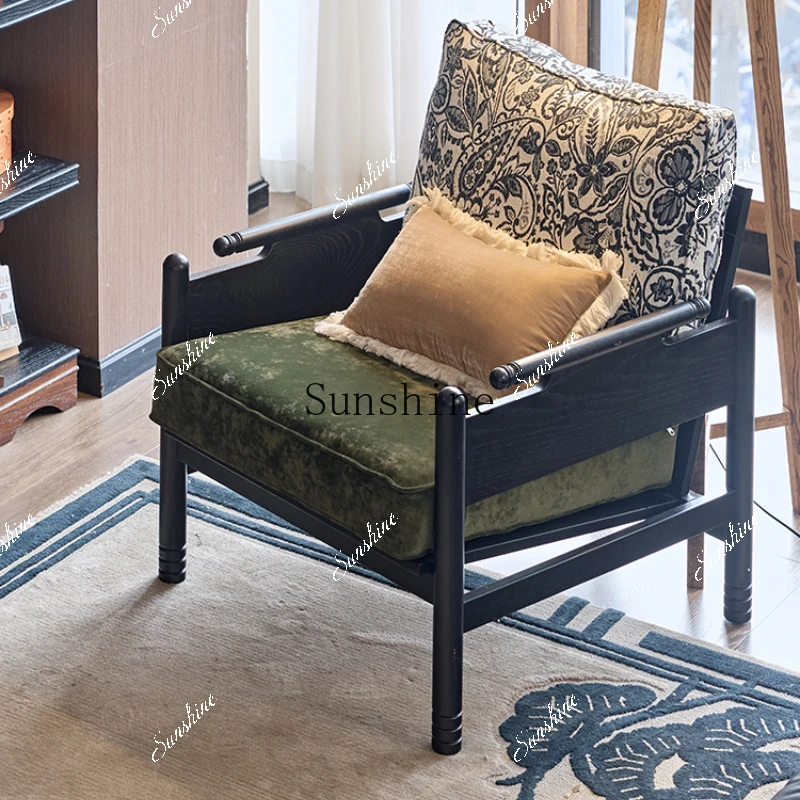 French retro solid wood simple art living room single sofa chair  FT