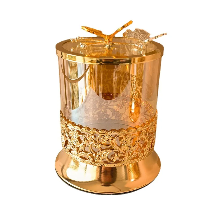 Butterfly Candy Jar Glass Jewelry Cosmetic Cotton Swab Box Electroplated Glass Vase Golden Fruit Sundries Storage Jar Home Decor