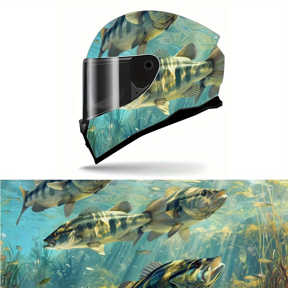 

Sea Bass Freely Swimming in Seaweed Print Full Helmet Wrap Sticker Motorcycle Helmet Racing Graphic Decal Vinyl Wrap Helmet Deco