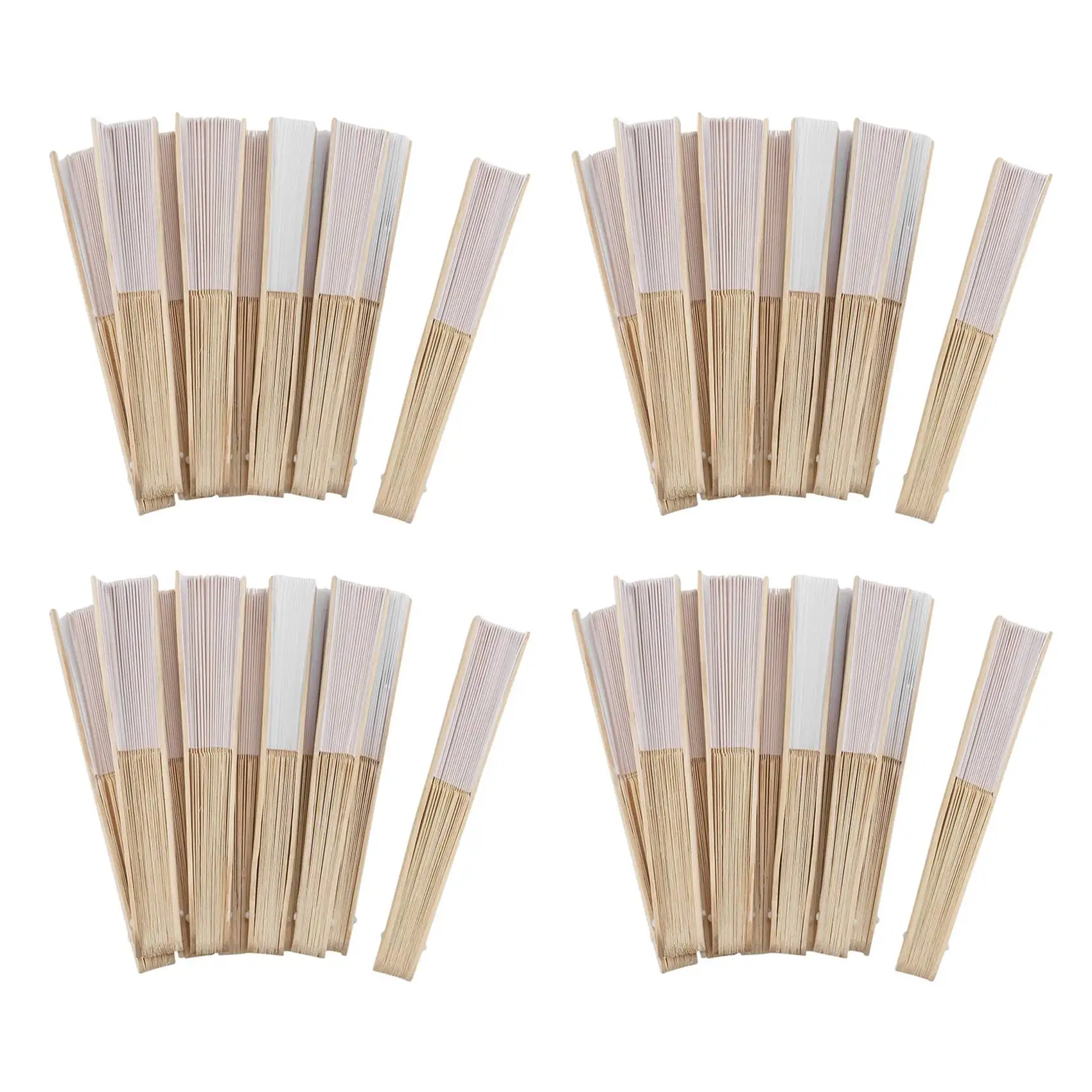 A19F-40 Pcs/Lot 21Cm White Color Fabric Hand Fan, Silk Hand Fan Wedding Party Promotion Favor