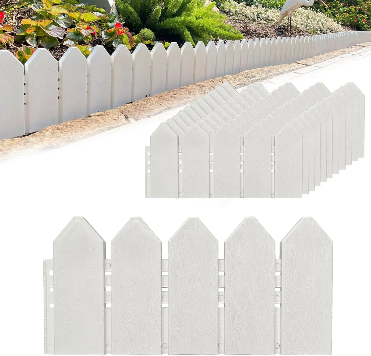 

Landscape Edging Kit 6.7 in Tall Decorative Double-Sided Wood-Look Fence Garden Border, Flower Bed Edging with 30 Anchoring