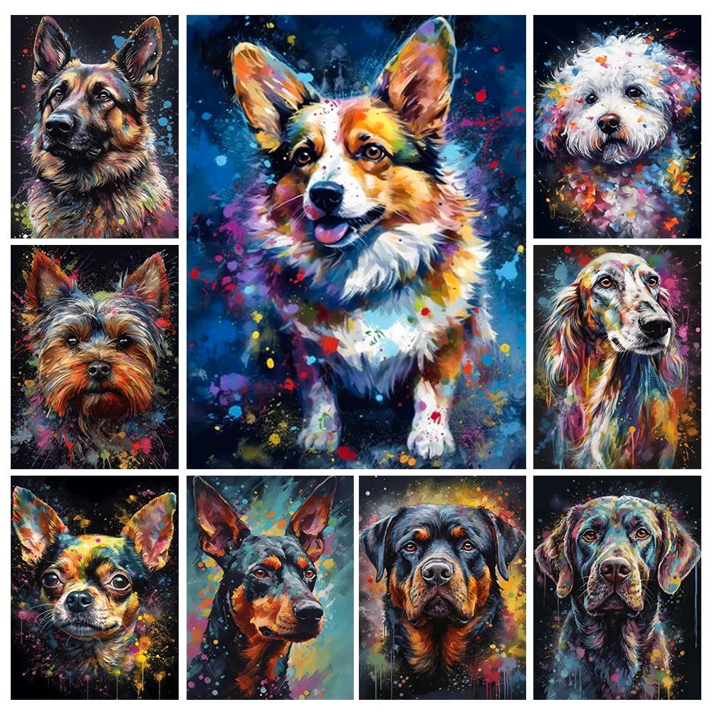 5D Diamond Painting Watercolor Graffiti Dog Full Round Diamond Mosaic Embroidery Animal Cross Stitch Set Art Wall Decoration