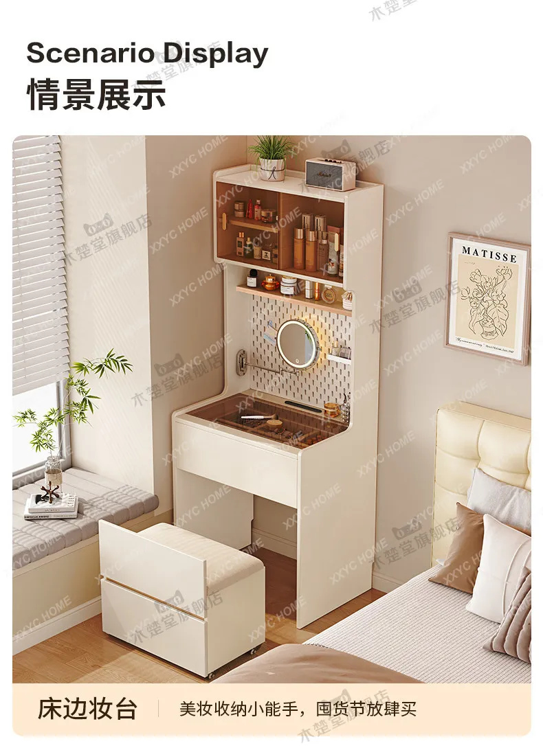 Practical wood dresser bedside table integrated bedroom very narrow small bedside makeup table