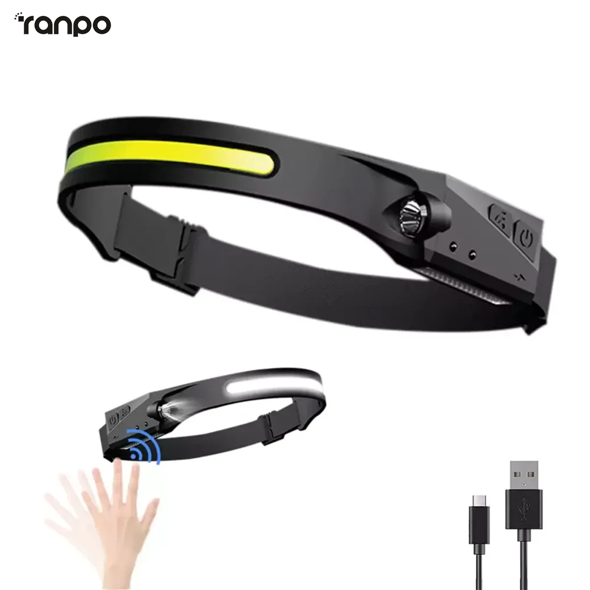 

Rechargeable Smart Induction USB Charging Headlight LED Silicone Portable Strong Light Night Running Outdoor Lighting White