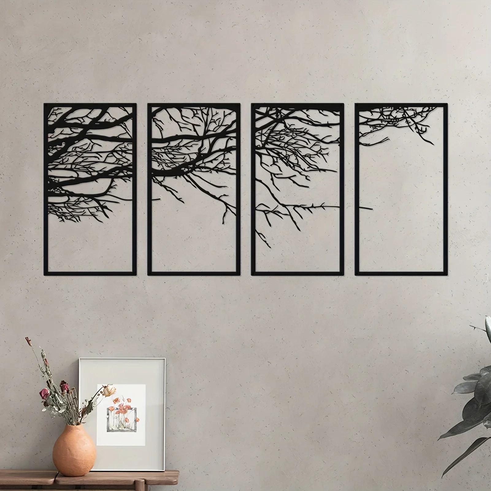 4 Pcs Black Metal Tree of Life Iron Art Home Bedroom, Living Room, Office, Kindergarten, Nursery, and Home Decor - Stunning Tree