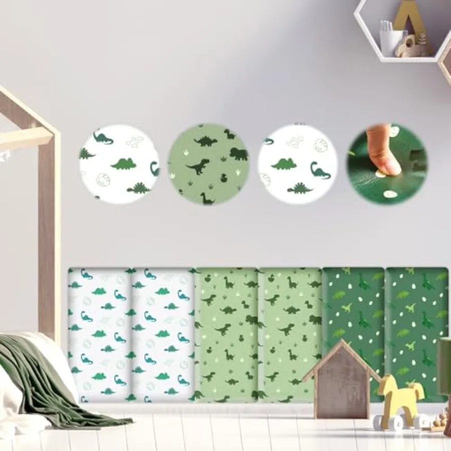 

6 Pcs 3D Anti-Collision Wall Padding for Playroom 15.75 x 7.87 Inch Peel and Stick Padded Panels for Bedroom Upholstered Headbo