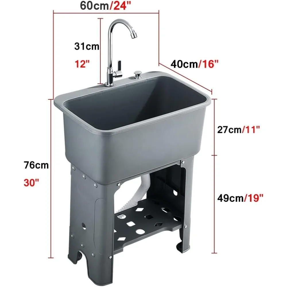 Laundry Sink with Faucet and Plastic Sink Large Capacity Kitchen Sink Commercial Utility Slop Sinks for Washing Room Basement