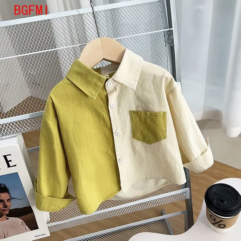 2-9 Yrs old Children\'s Spring Autumn New Shirt Boys Korean Loose Casual Patchwork Single Breasted Pure Cotton Top Handsome Shirt