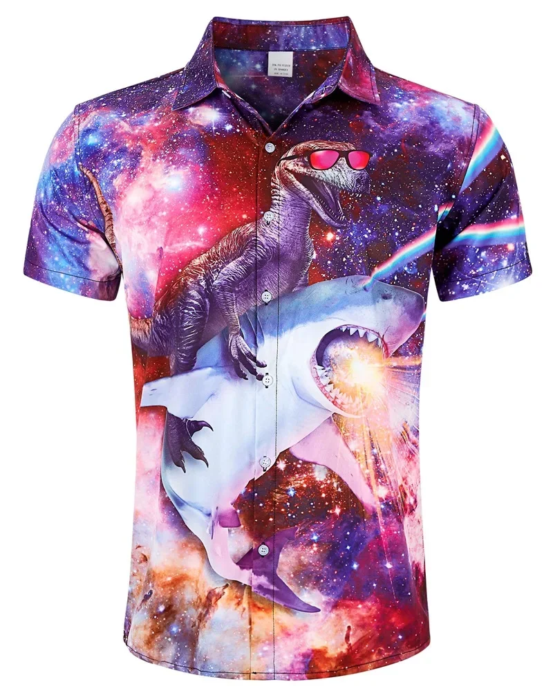 Men\'s Hawaiian Beach Shirt 3D Print Animal Funny Tee Top Casual Short Sleeve Button Down Holiday Aloha Shirts Streetwear