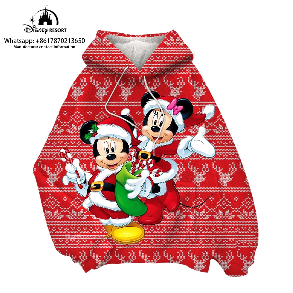 

2024 Winter Christmas Mickey Minnie Donald Duck Women's Flannel Sweater Casual Fashion All-match Pullover Children's Hoodie y2k