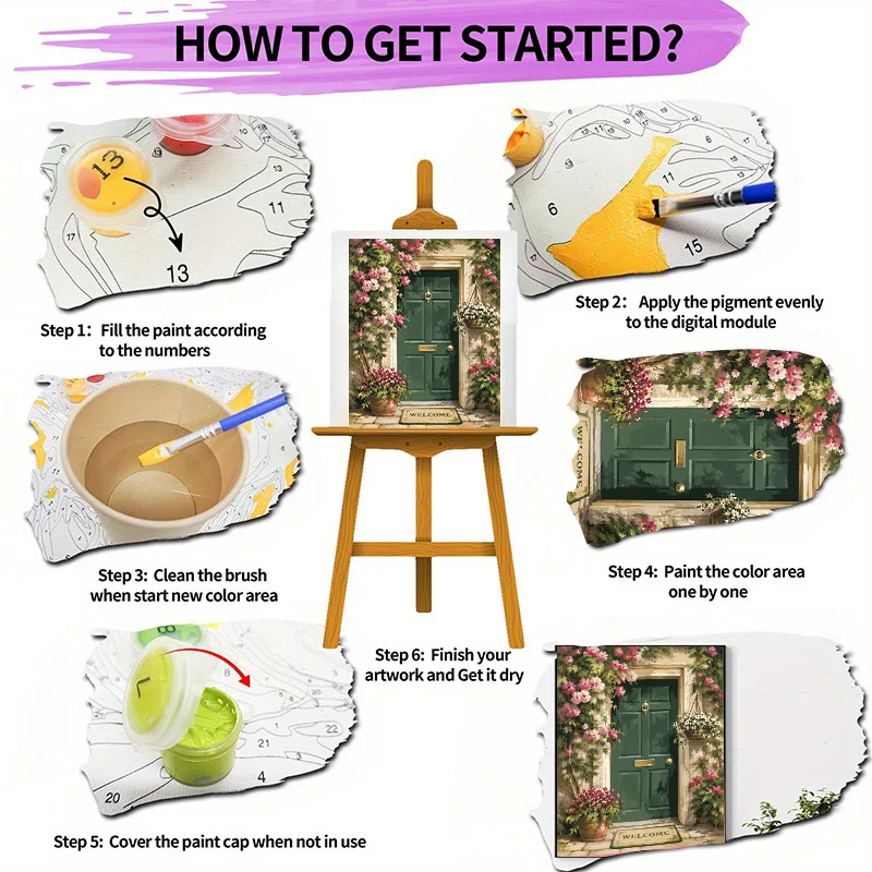 1 Set Professional Art Use Adult Paint by Numbers DIY Kit, Pastoral Floral Greenery Porch Scenery, 40x50cm/15.7x19.6in, Frameles