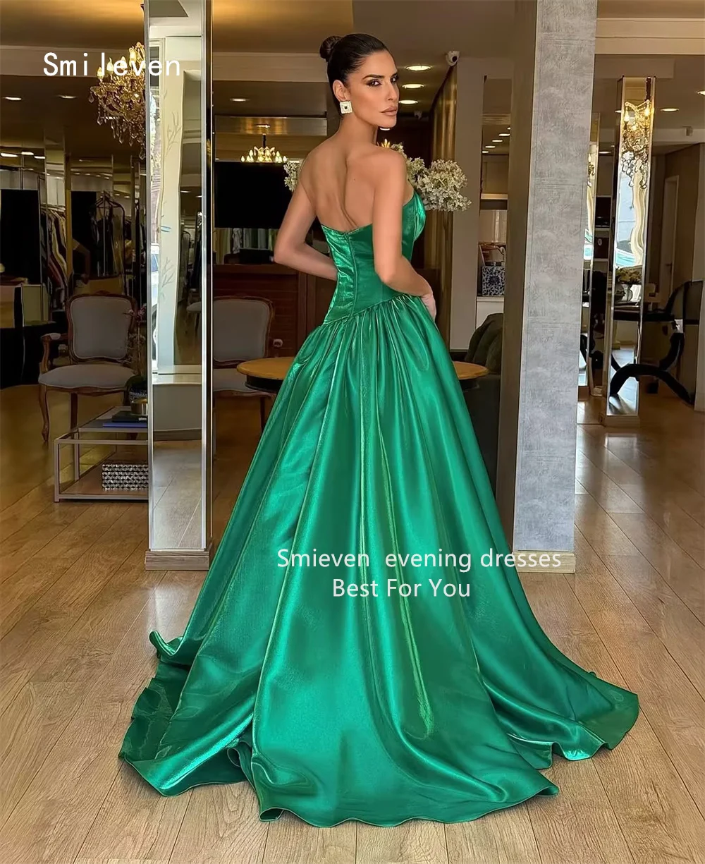 Smileven Luxury Green A Line Prom Dress Moist Sleeveless Party Gowns Shining Side Silt Formal Occassion Dress Customized 2026 image 2