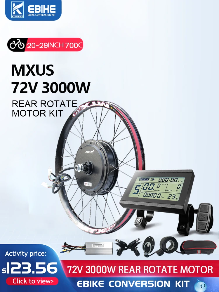 AliExpress KUNTENG E-BIKE MXUS Electric Bicycle 72V 3000W Brushless Rear Hub Motor Wheel 20-29inch With Color Display For Electric Bike Motor Kit MTX Rim