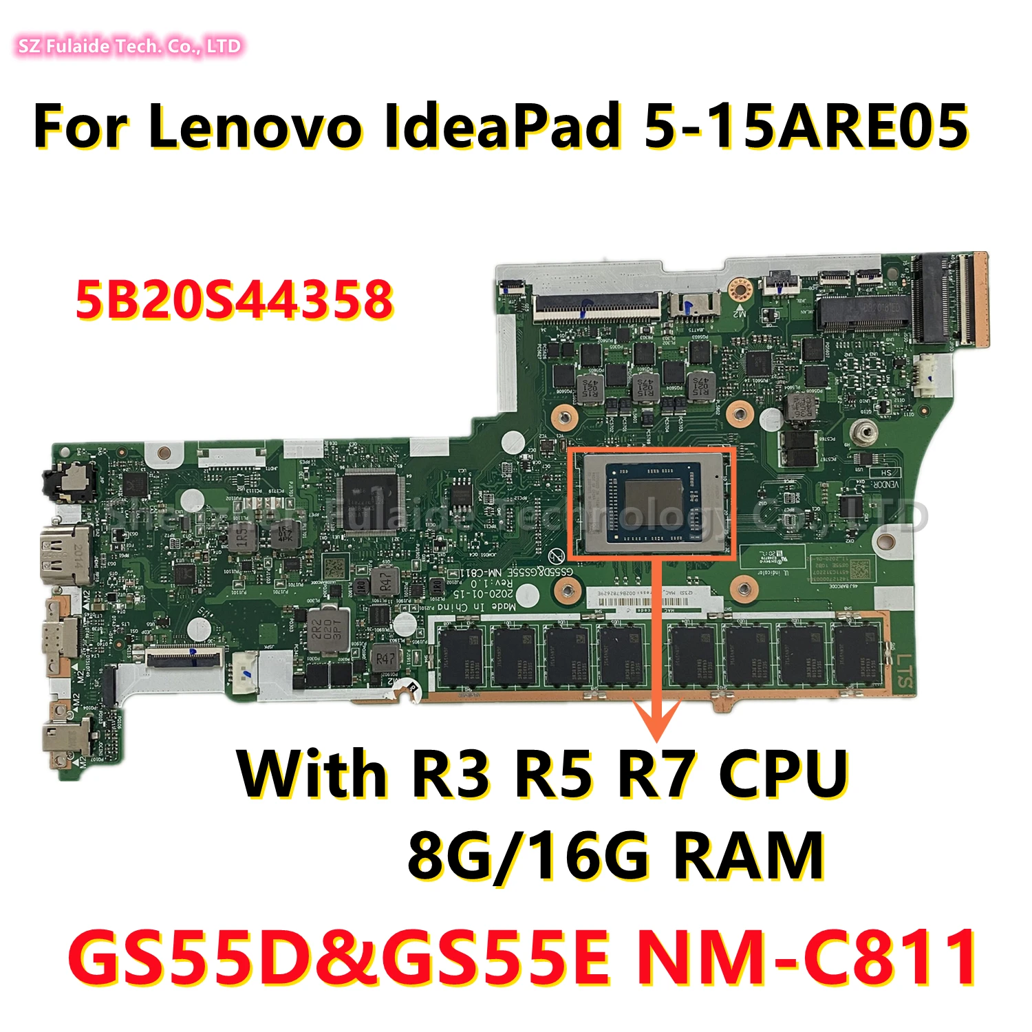 

GS55D GS55E NM-C811 For Lenovo IdeaPad 5-15ARE05 Laptop Motherboard With R3-4300 R5-4500 R7-4800 CPU 8GB/16GB-RAM 5B20S44358