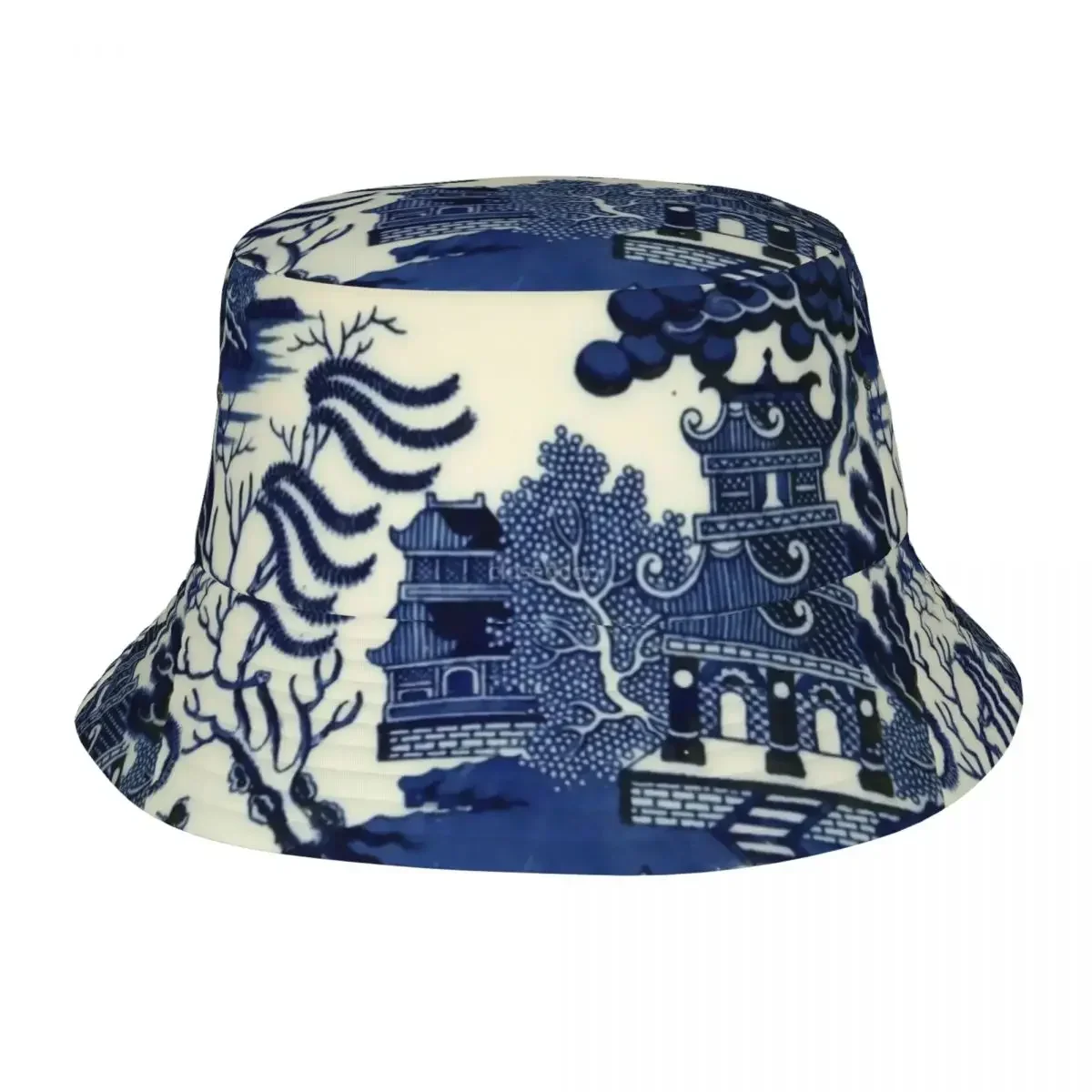 Antique Willow Ware Oriental Toile Bucket Hat Panama For Kids Bob Hats Outdoor Fisherman Hats For Summer Fishing Unisex Caps