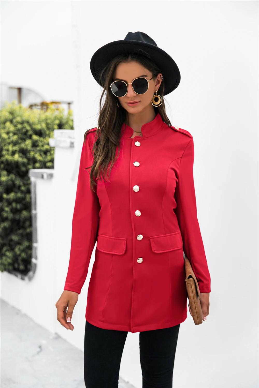 معطف كارديجان نسائي بياقة واقفة وصدر واحد وخصر متوسط الطول للخريف ملابس خارجية عصرية يومية غير رسمية #5