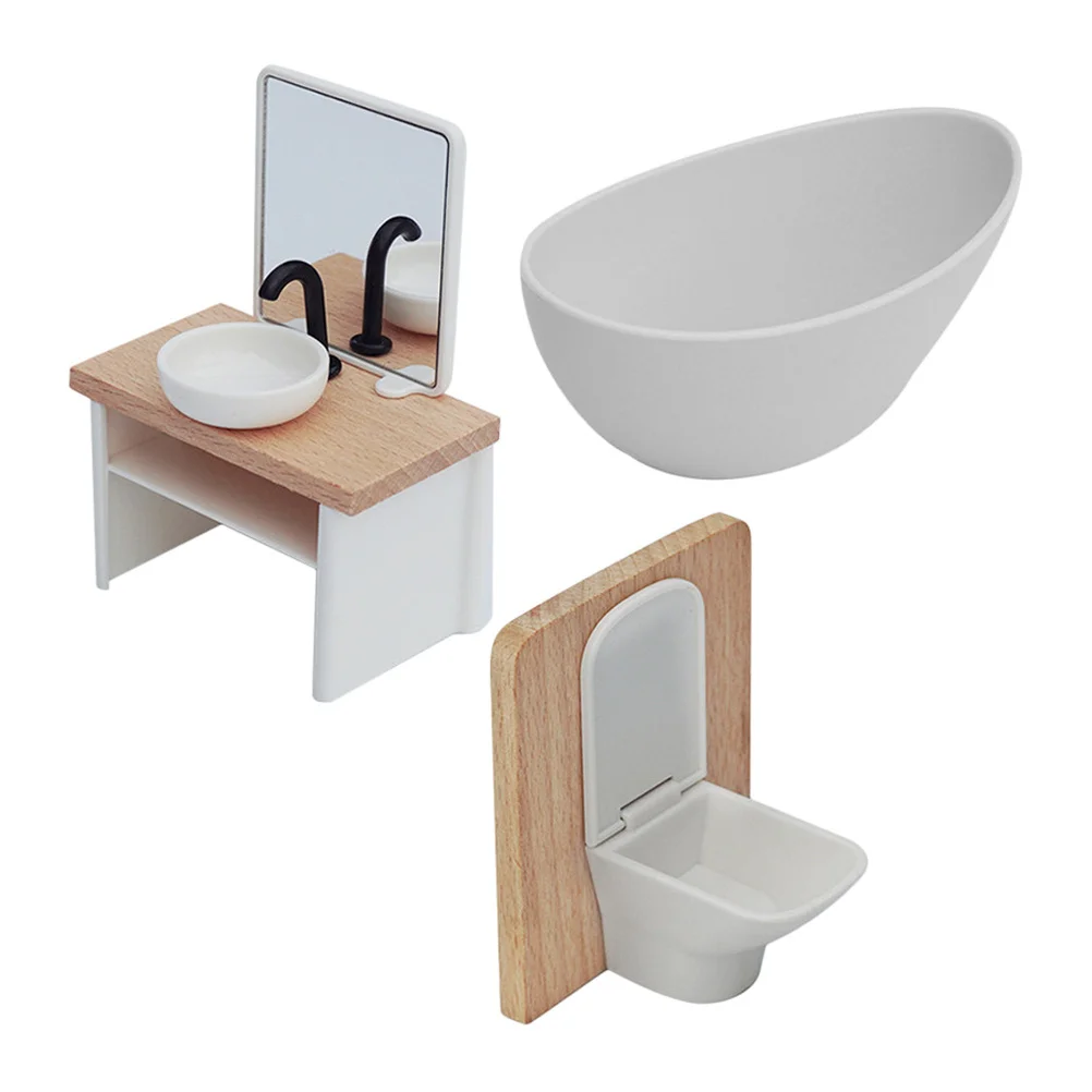 

1Set Miniature Bathroom Set Realistic Sink Toilet Shower Room for Dollhouse Mini Furniture Kids Role-Playing House Ornament