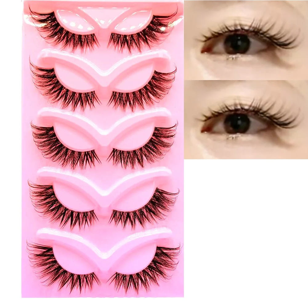 5 أزواج دراماتيكية مجعدة مجنحة ممدود لينة فو المنك جلدة الثعلب القط العين الرموش الصناعية #6