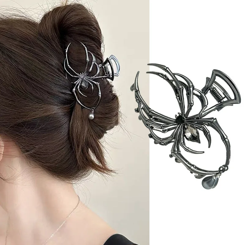 Halloween Schwarze Spinne Haar Klaue Clips Gothic Metall Haar Clips Starken Halt Shark Klemmen Punk Charme Haar Zubehör Für Frauen