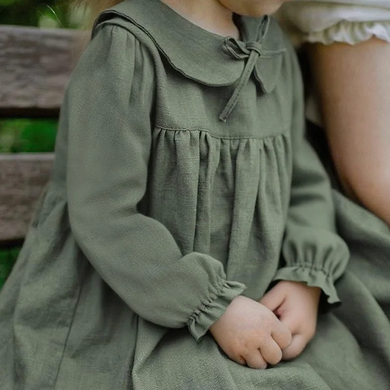 Girls Dress Autumn and Winter New Style Doll Collar Dress with Single Breasted Back Design, Long Skirt for Daily Casual Wear