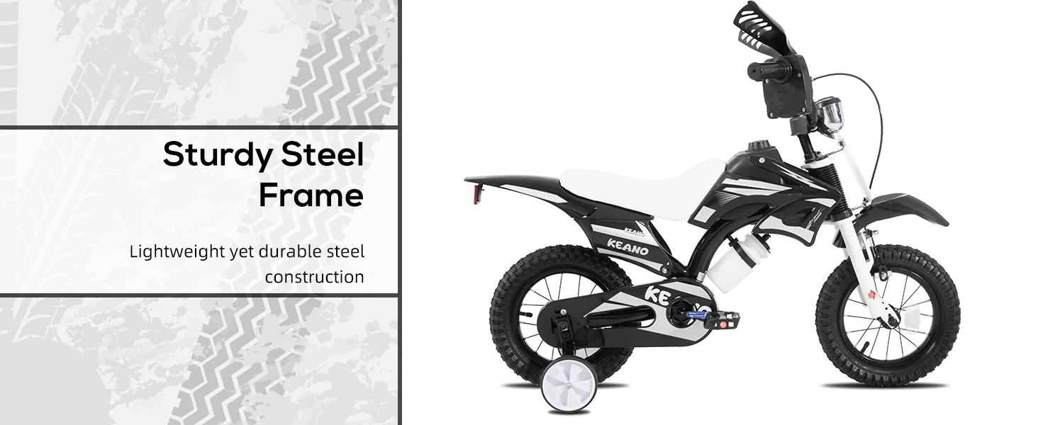 KEANO Motocross-Stil Kinderfahrrad für Jungen und Mädchen im Alter von 3-7 Jahren, 12 & 16 Zoll Fahrräder mit Stützrädern und Nummernschild – Detail 8
