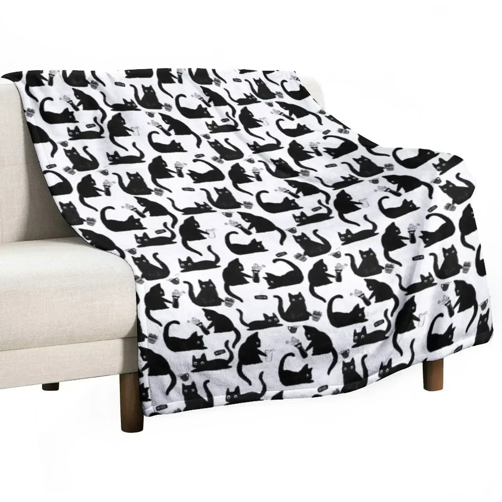 Bad Cats Knocking Stuff Over Throw Blanket Warm Shaggy Furry sofa bed Sofas Winter beds Blankets