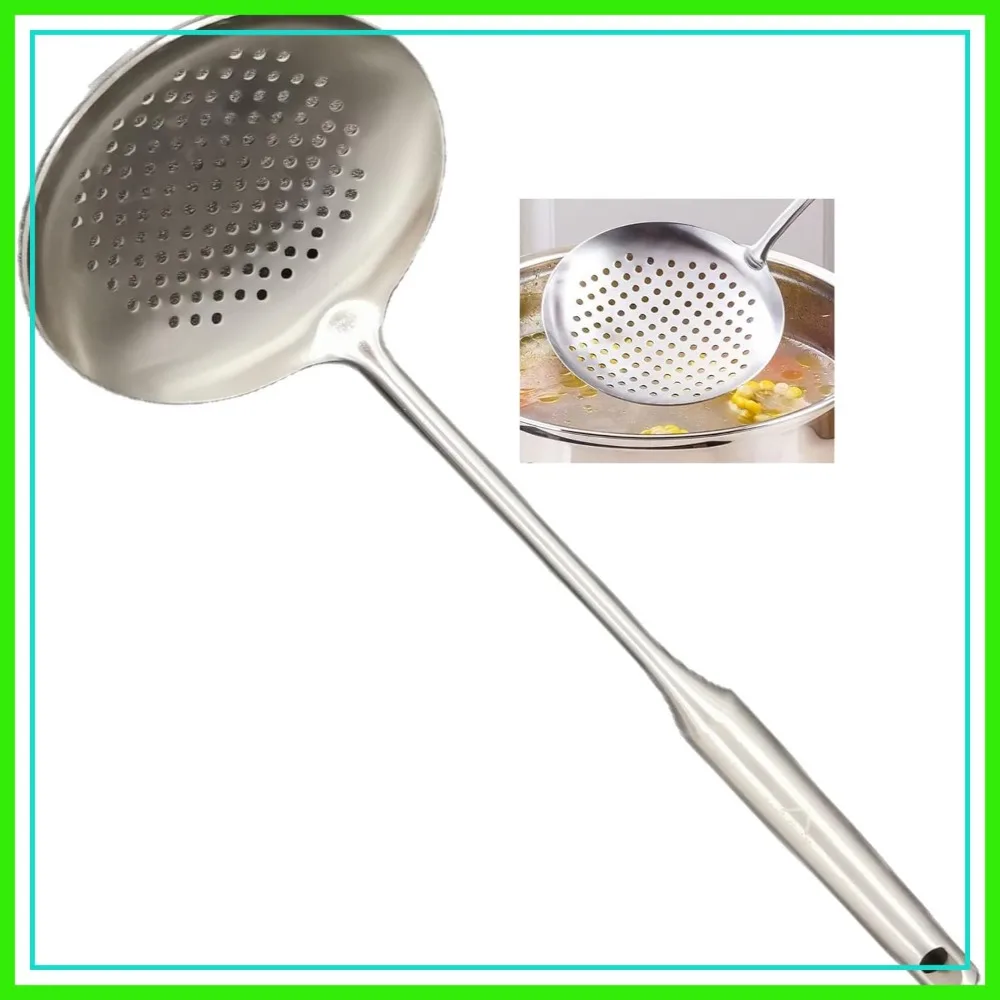 

Large Stainless Steel Slotted Spoon Colander Strainer Ladle, 14.96 Inches, Heat Proof Hollow Handle