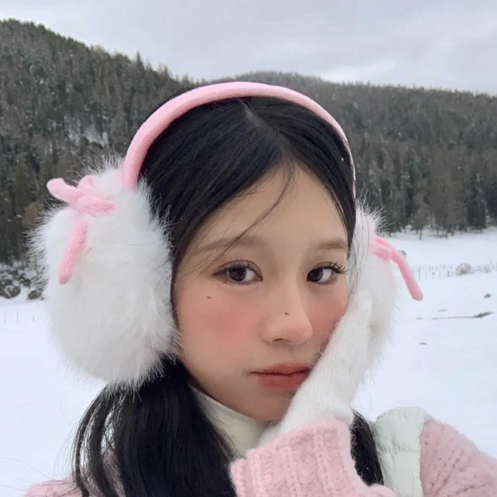 Comfortable Thicken Bowknot Plushes Earmuffs Windproof Soft Cute Ear Cover Keep Warmer Adjustable Warm Earflaps Skiing