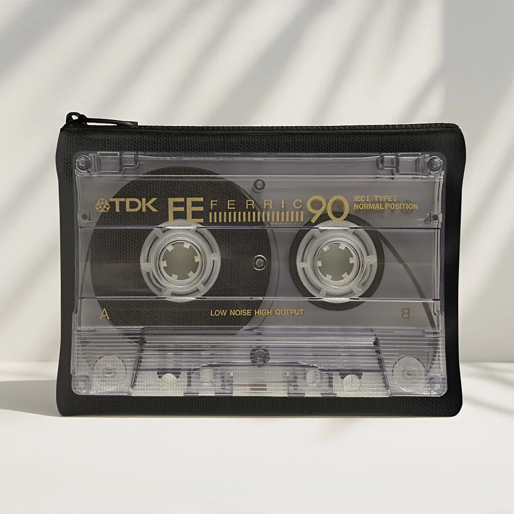 A Retro tape makeup bag - cute multifunctional zipper pouch for women, jewelry storage bag