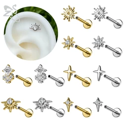 ZS 1Piece 16G G23 Titanium Steel Internal Thread Labret Lip Piercing CZ Crystal Ear Cartilage Tragus Helix Piercings Jewelry 8MM