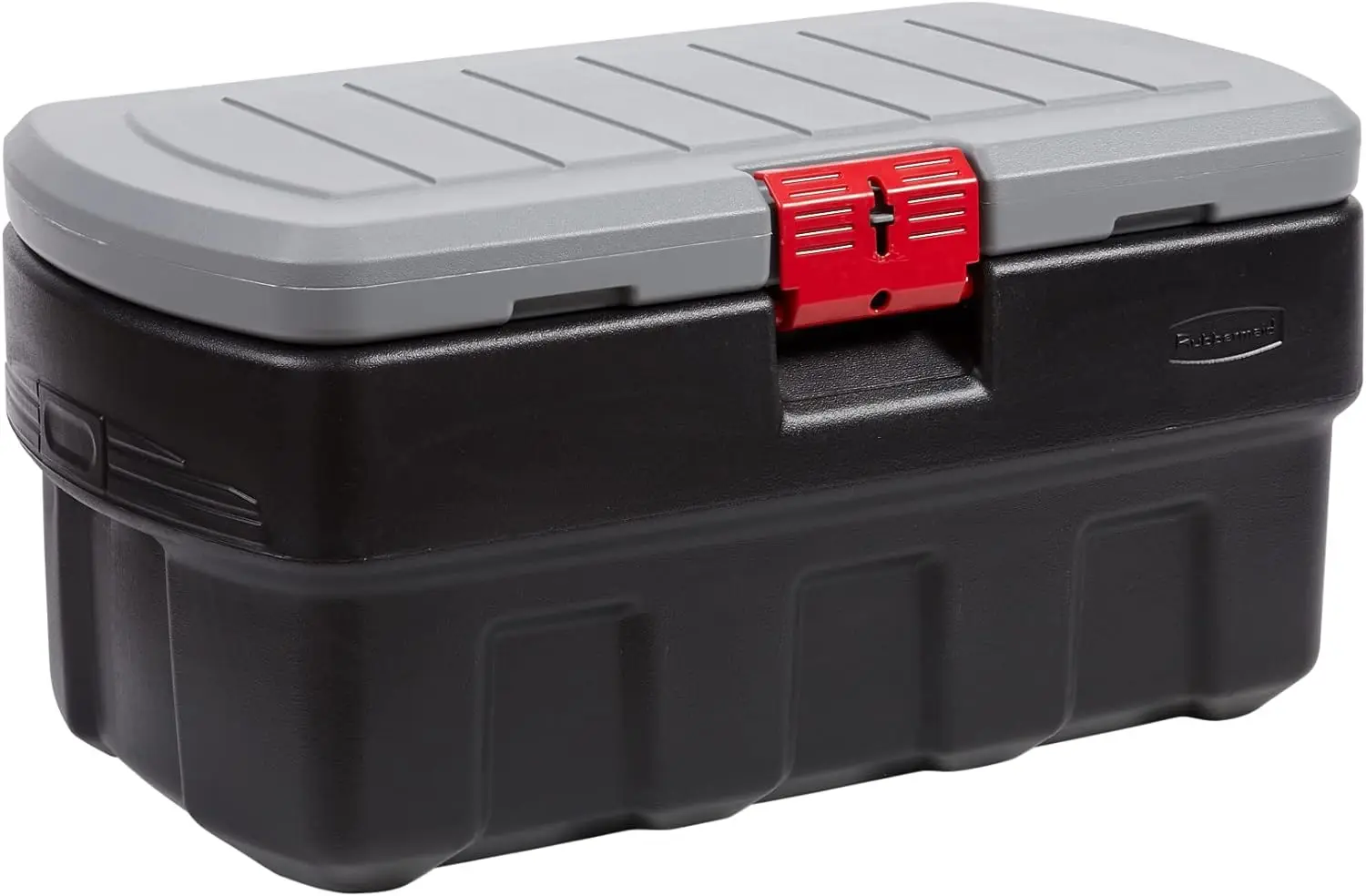 Rubbermaid-caja de almacenamiento con cerradura ActionPacker, 35 Gal, gris y negro, para exteriores, Industrial, resistente