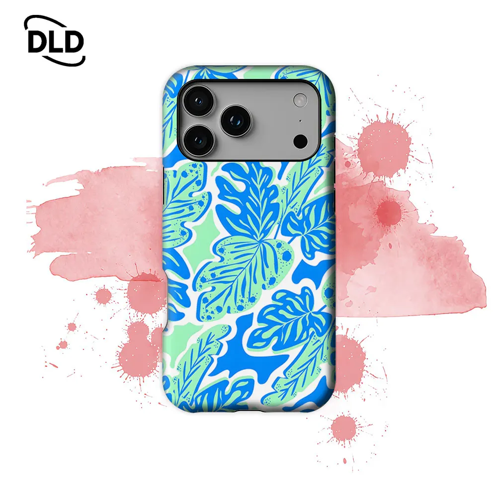 Funda magnética resistente y moderna de una o dos capas con diseño de hojas tropicales azules y verdes para iPhone 18, 17, 16, 15, 14, 13, 12, 11 Pro Max y Plus.