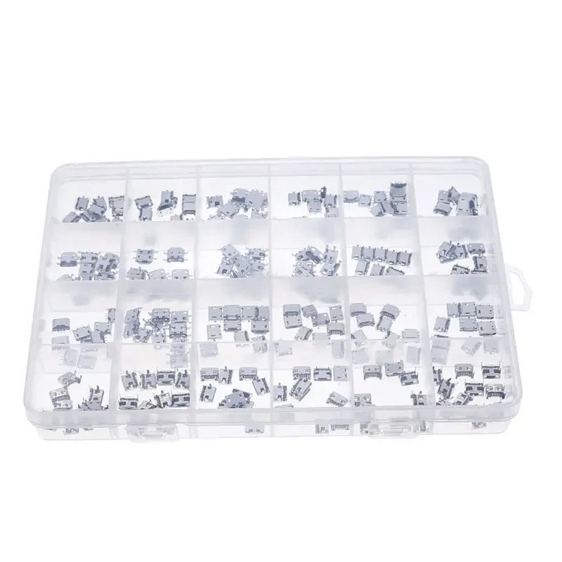 240Pcs 24 Models Micro USB Connector Socket Jack MP3/4/5 Moblie Phone And Mobile Power Ban Assorted Kit  SMD DIP Socket Set