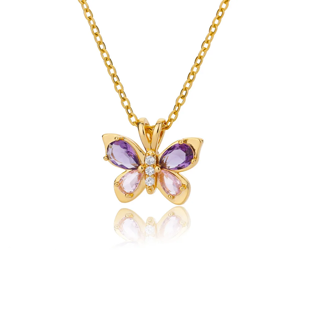 

kitykiss purple zircon butterfly necklace juwalary for girls