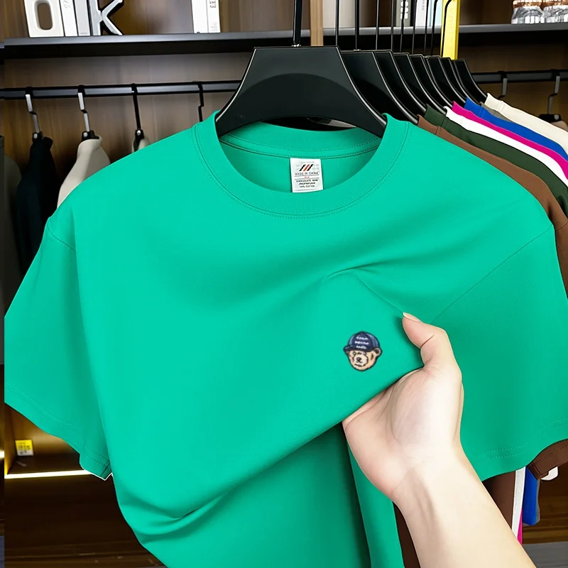 100% Pure Cotton High Quality Men Summer Short-Sleeved T-Shirt Round Neck Various Colors Embroidery Leisure Breathable Men'sWear