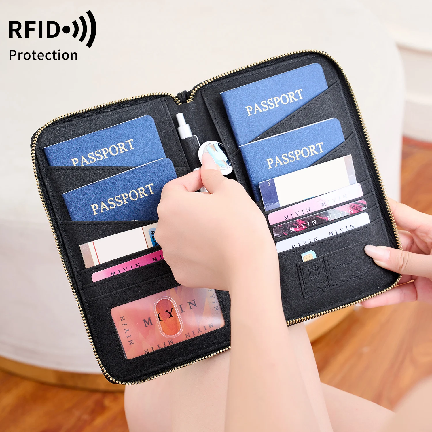 New Travel Passport Clip Wallet Women and Men Multifunctional PU Leather Card Holde RFID Anti Theft Swiping Wallets Storage Bag