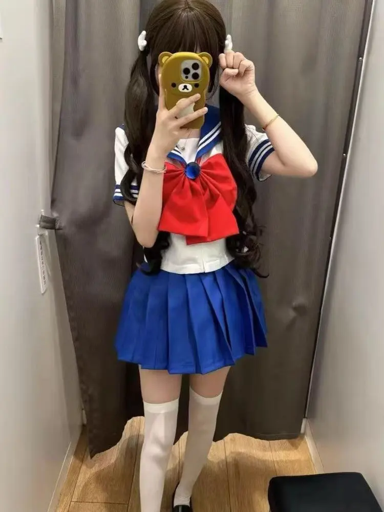 

New Sailor Suit Set ort Sve School orm JK orm Bodyline Anime Sailor Fuku Blue Striped irt And orts for ...