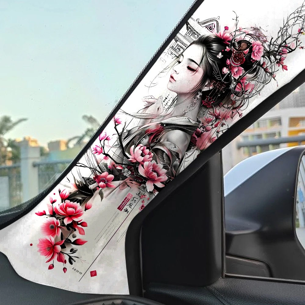 1 Pair of Flower Geisha Car Stickers Car A-pillar Decoration Stickers Car Interior Modification Decoration Supplies