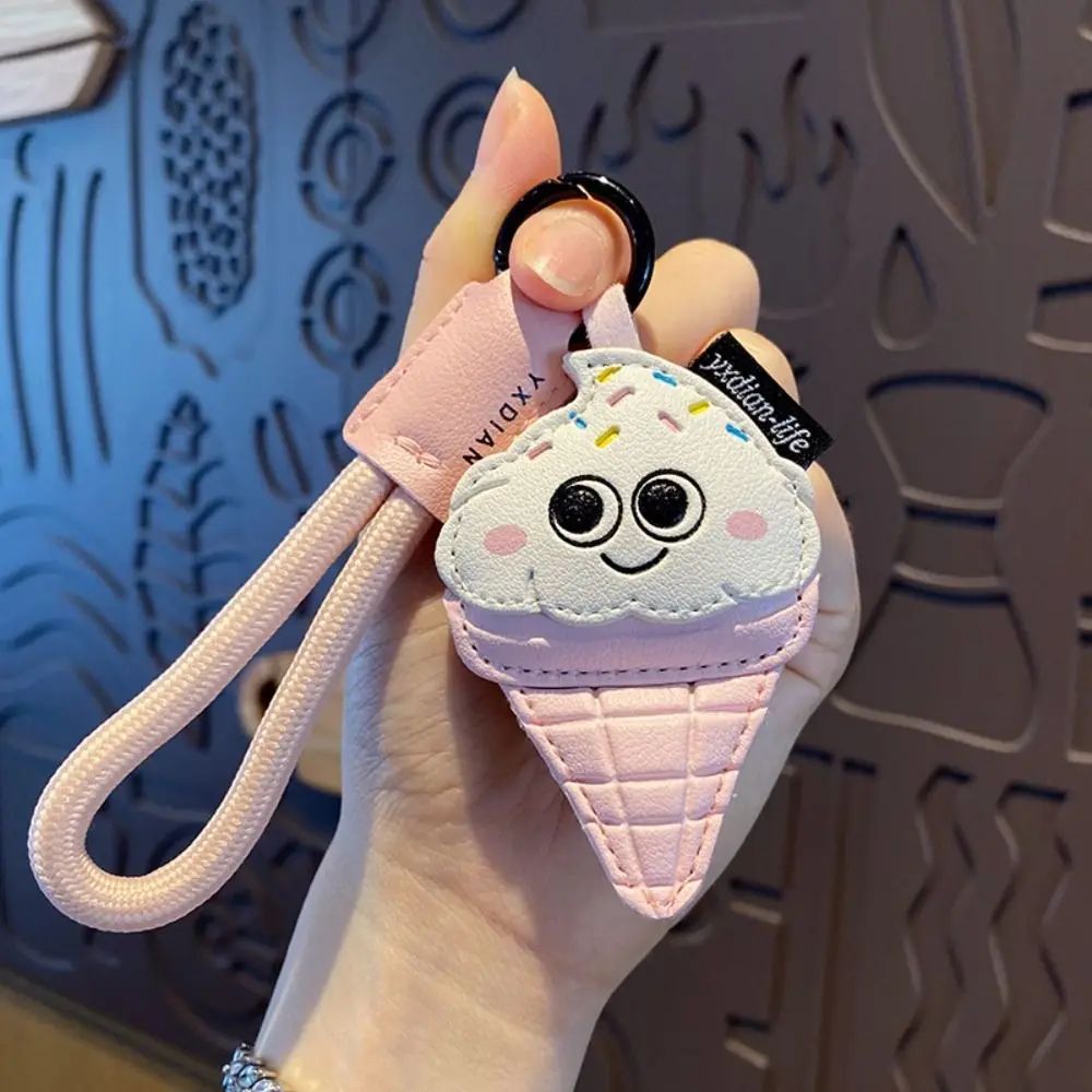 Fashion Funny Coffee Cup Shape Keychain French Fries PU Leather Ice Cream Pendant Bag Hanging Charm Cartoon Car Key Ring Gift