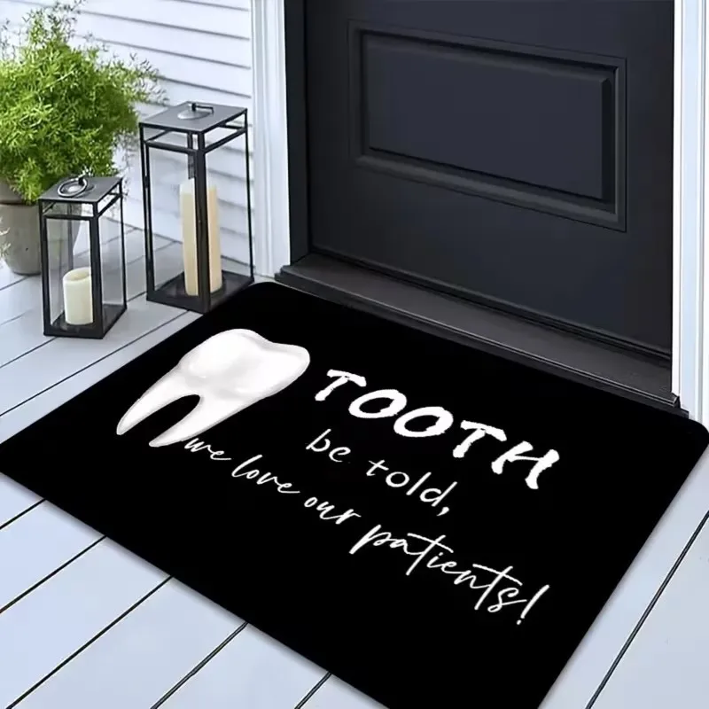 First Tooth Print Doormat Cute Crown Tooth and Toothbrush Design Non-Slip Mat for Kids Nursery