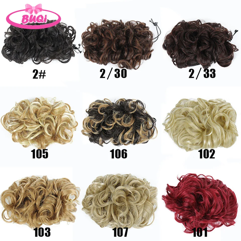 BUQI Bride Messy Big Hair Bun Curly Chignon with Comb Clips In Hair Tail Cover Ponytail Extension Synthetic Natural Fake Hair.