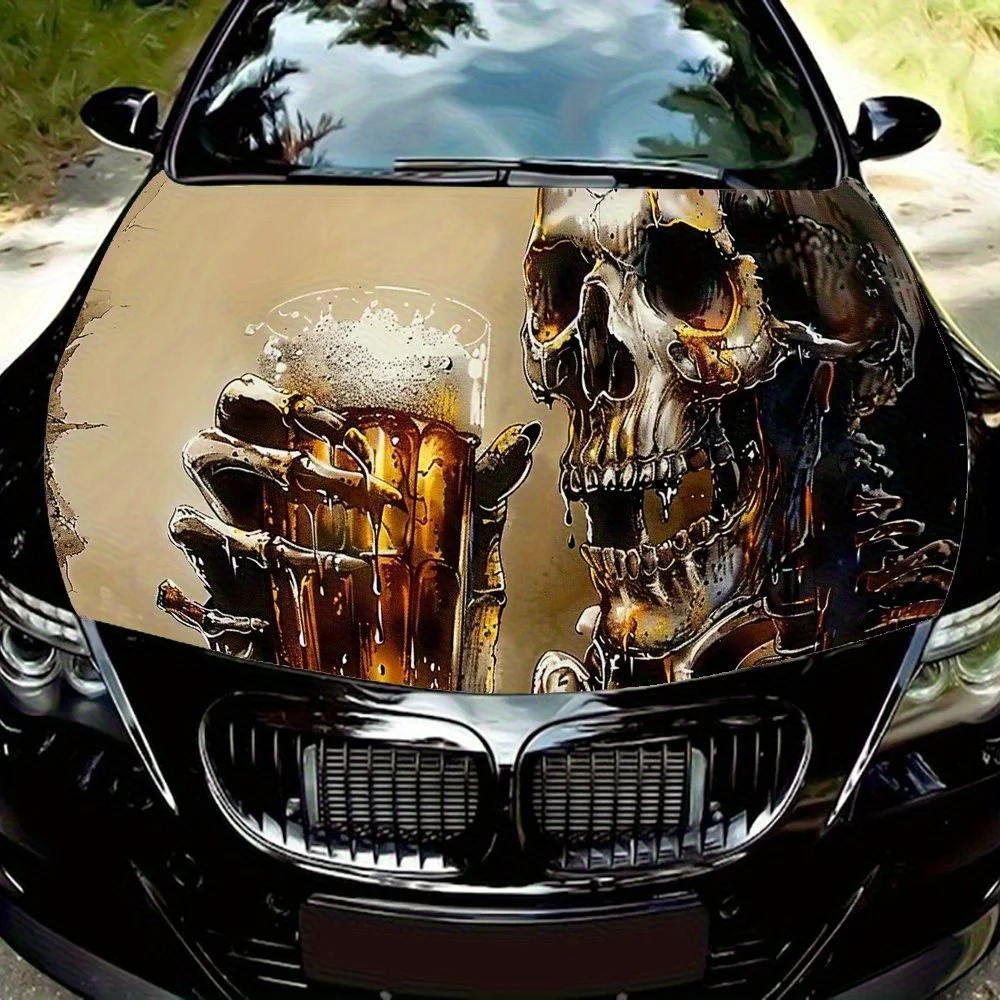 

Skeletons Drinking Beer Cool, Art, Animals, Gifts; Car Hood Decal Stickers, Motorcycle & Truck Decals, Self-Adhesive Durable Car
