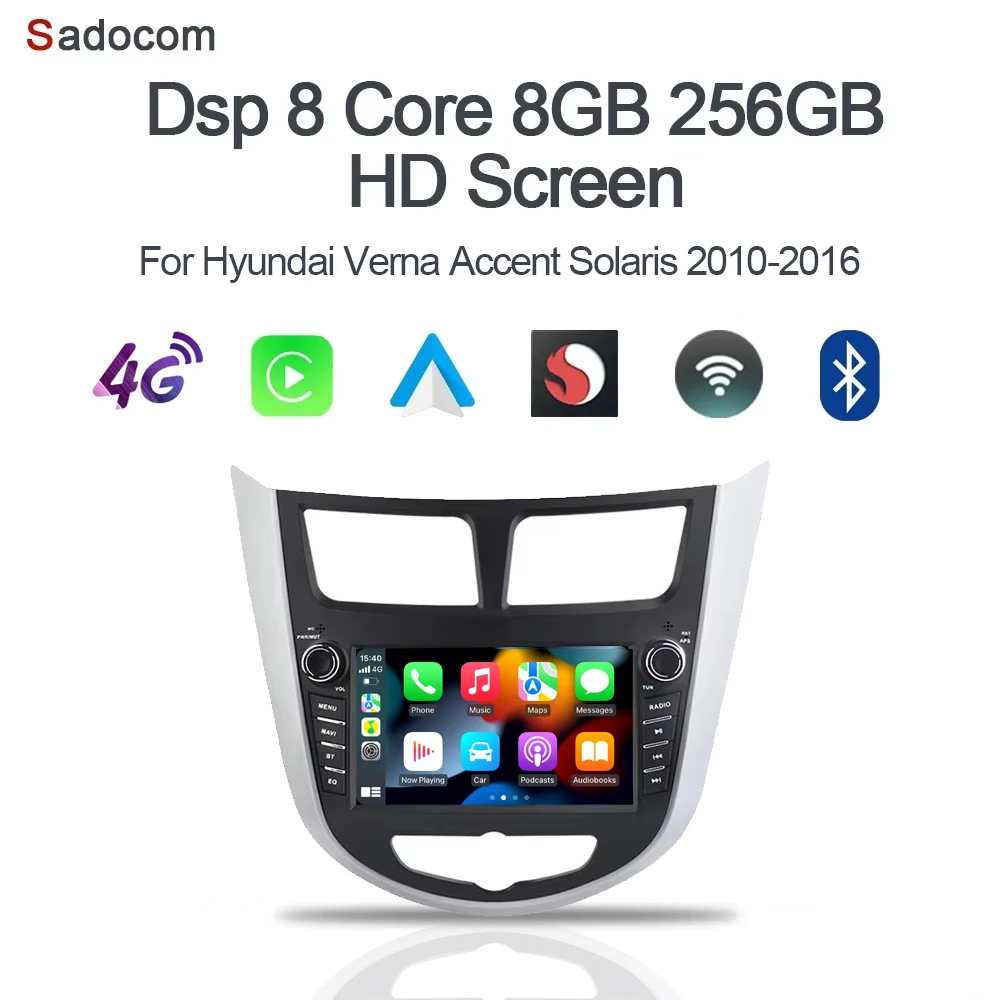

carplay 9" Android 14 128GB+8GB 8 Core multimedia Car android Player navigation For Hyundai Verna Accent Solaris 2010-2016