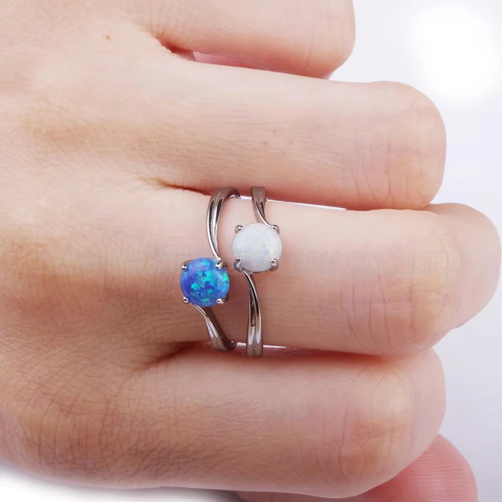 White Fire Opal Ring for Men Women Sterling Silver Ring Round Cut Opal Ring #6--#10 view 2