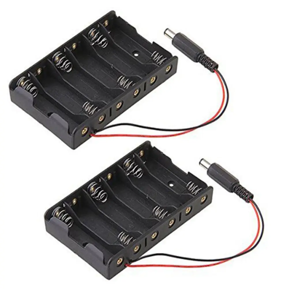 2Pcs Black 6 Aa Battery Box with Wire Leads Spring Clip 105x58x17mm for Monolithic System Mobile Robot Development Board