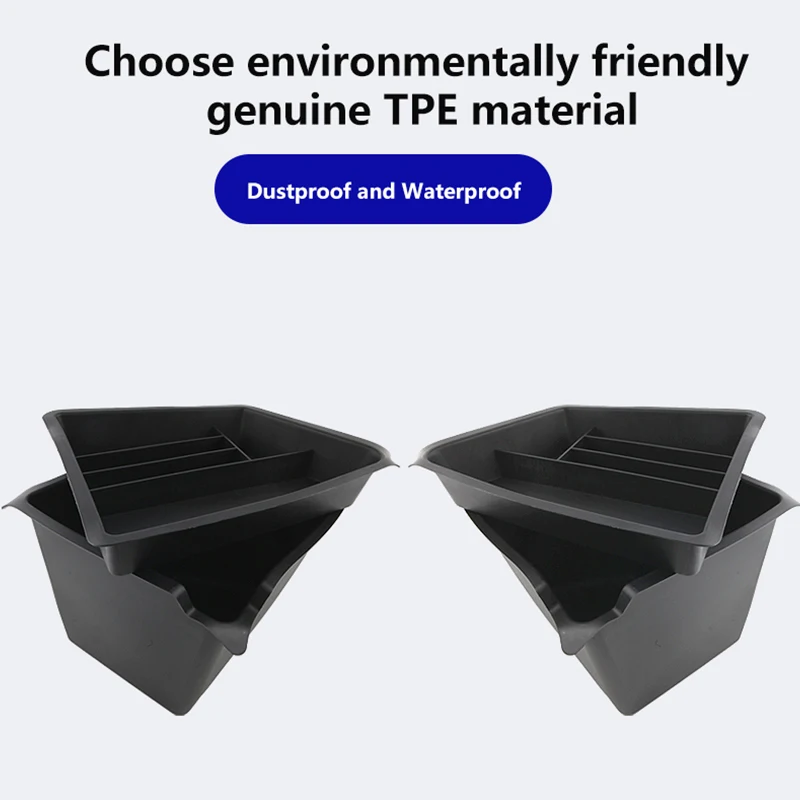 7Pcs For Tesla Model Y Trunk Side Storage Box TPE Trunk Double-layer Storage Bucket Car Interior Accessories Black