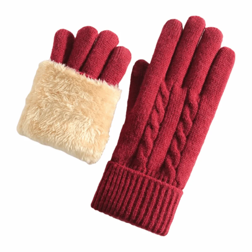 New Lamb Velvet Winter Gloves Double Layer Fleece Lined Thermal Gloves Cable Knit Touchscreen Gloves Winter Commuting